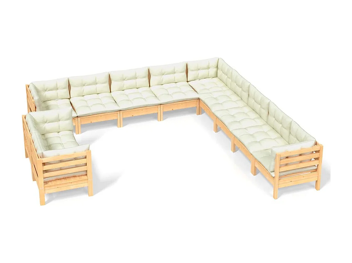 11 pcs conjunto lounge jardim c/ almofadões creme pinho maciço