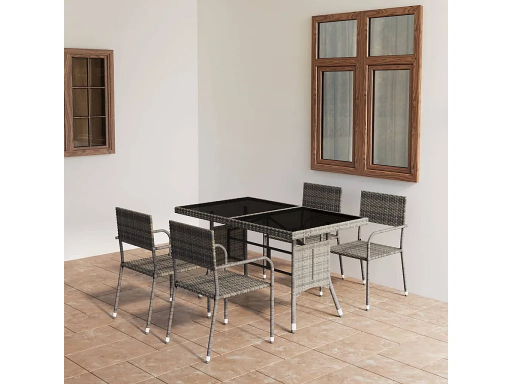 5-tlg. Garten-Essgruppe Poly Rattan Anthrazit und Grau