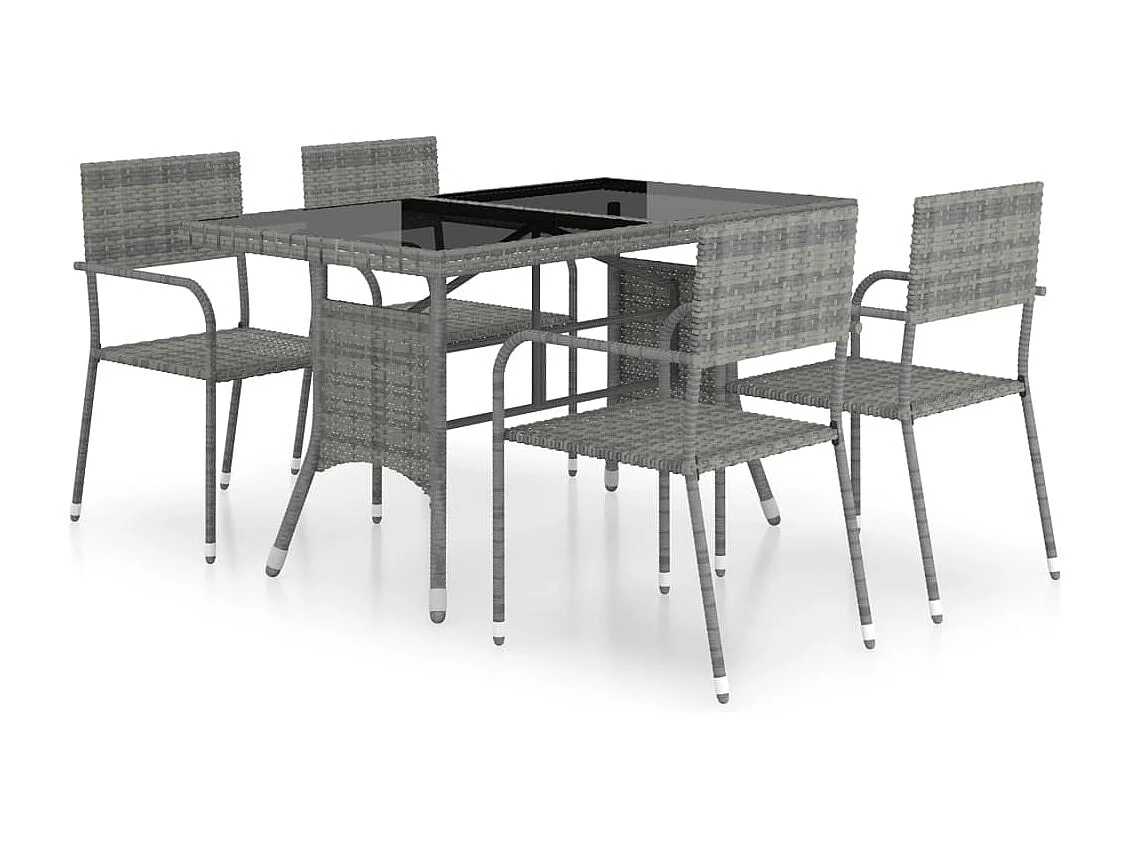 5-tlg. Garten-Essgruppe Poly Rattan Anthrazit und Grau