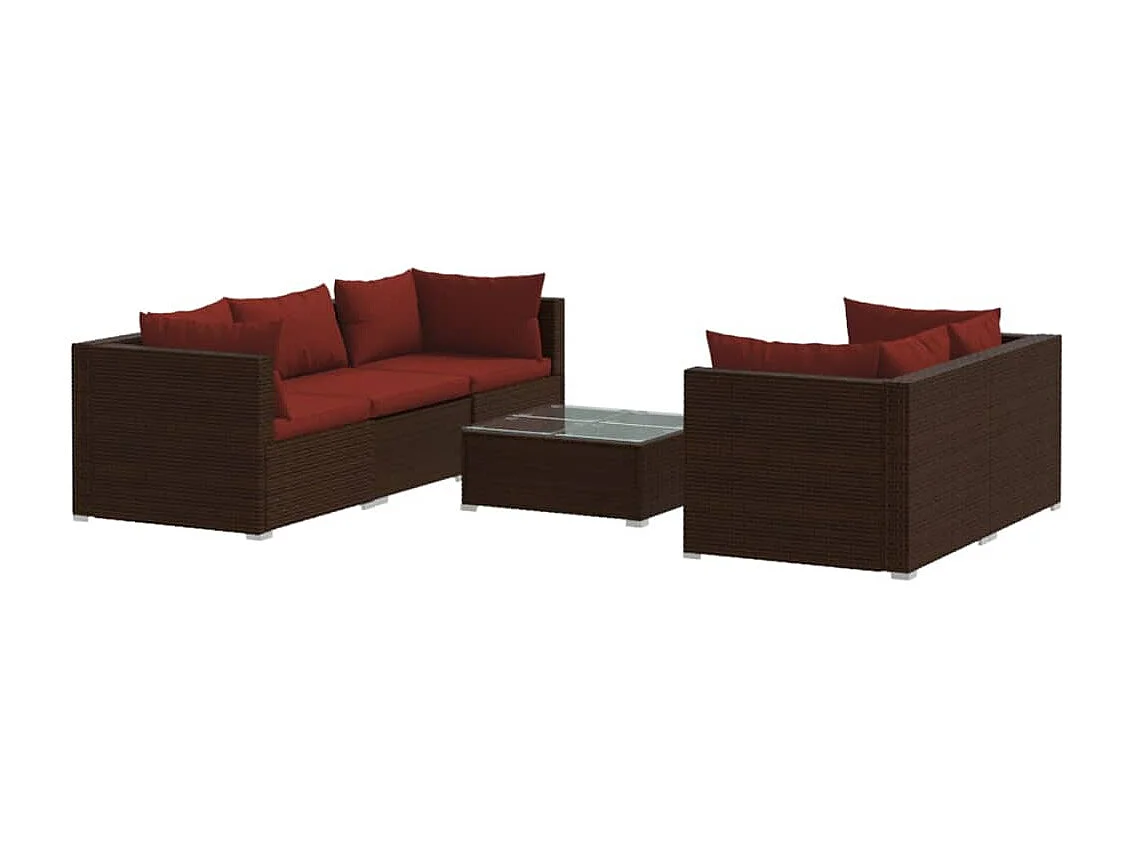 Salon de jardin 6 pcs avec coussins Résine tressée Marron