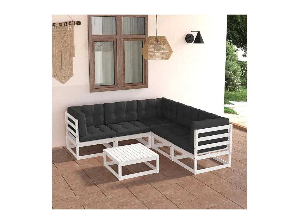 6-delige Loungeset met kussens massief grenenhout