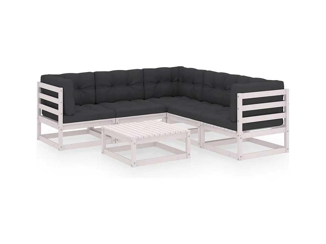 6-tlg. Garten-Lounge-Set mit Kissen Massivholz Kiefer