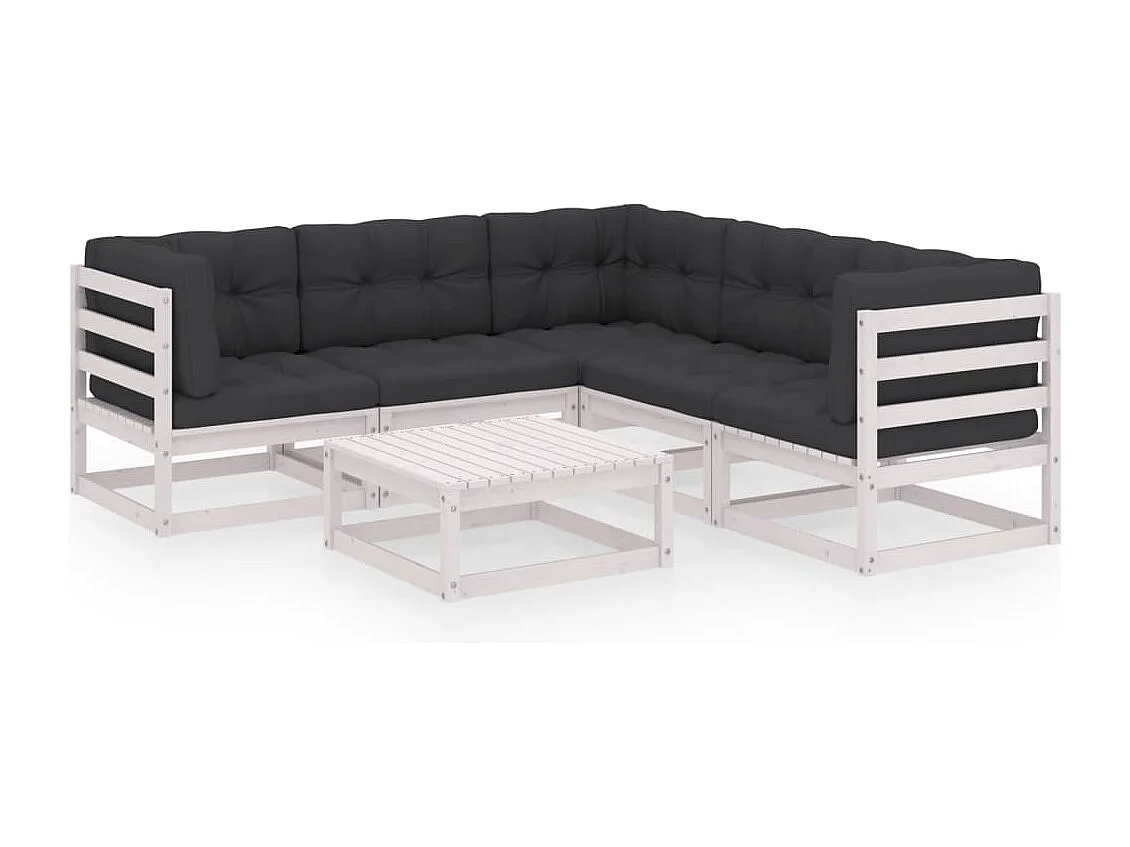 Juego de muebles de jardín 6 pzas y cojines madera maciza pino