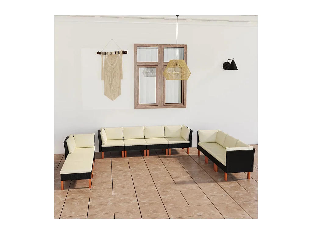 Set Divani da Giardino 10 pz con Cuscini in Polyrattan Nero