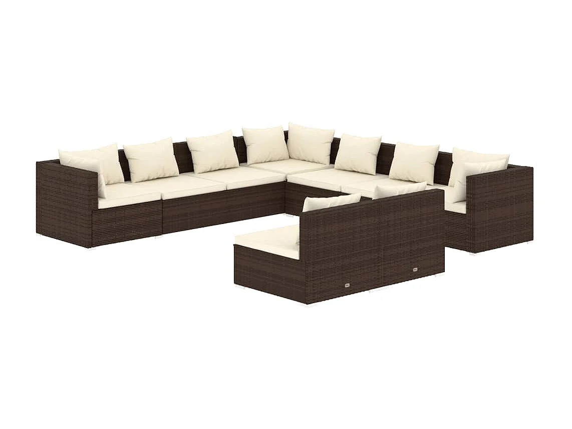 Salon de jardin avec coussins 9 pcs marron résine tressée