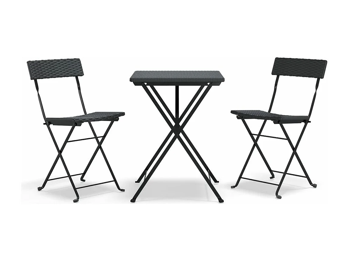 Ensemble de bistro pliable 3 pcs Noir Résine tressée