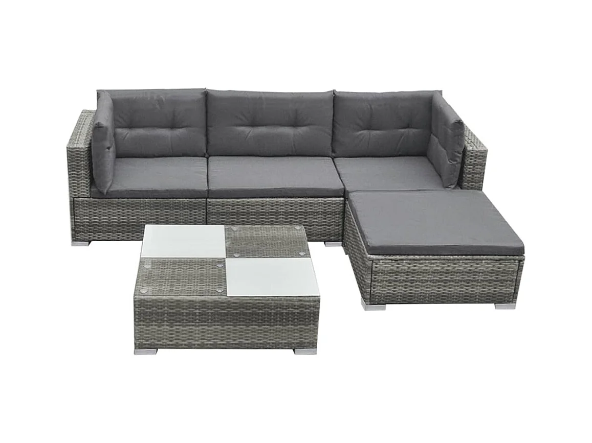 5-tlg. Garten-Lounge-Set mit Kissen Poly Rattan Grau