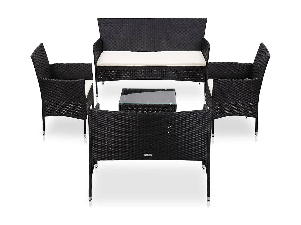 Set Divani da Giardino 5 pz con Cuscini in Polyrattan Nero