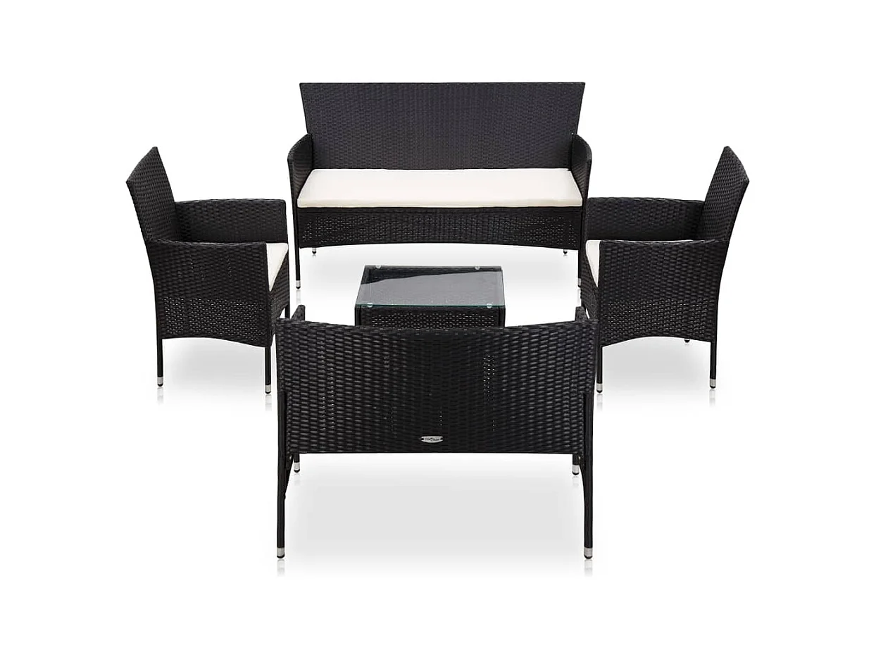 5-tlg. Garten-Lounge-Set mit Auflagen Poly Rattan Schwarz