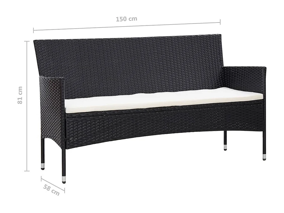 Salon de jardin 5 pcs avec coussins résine tressée noir