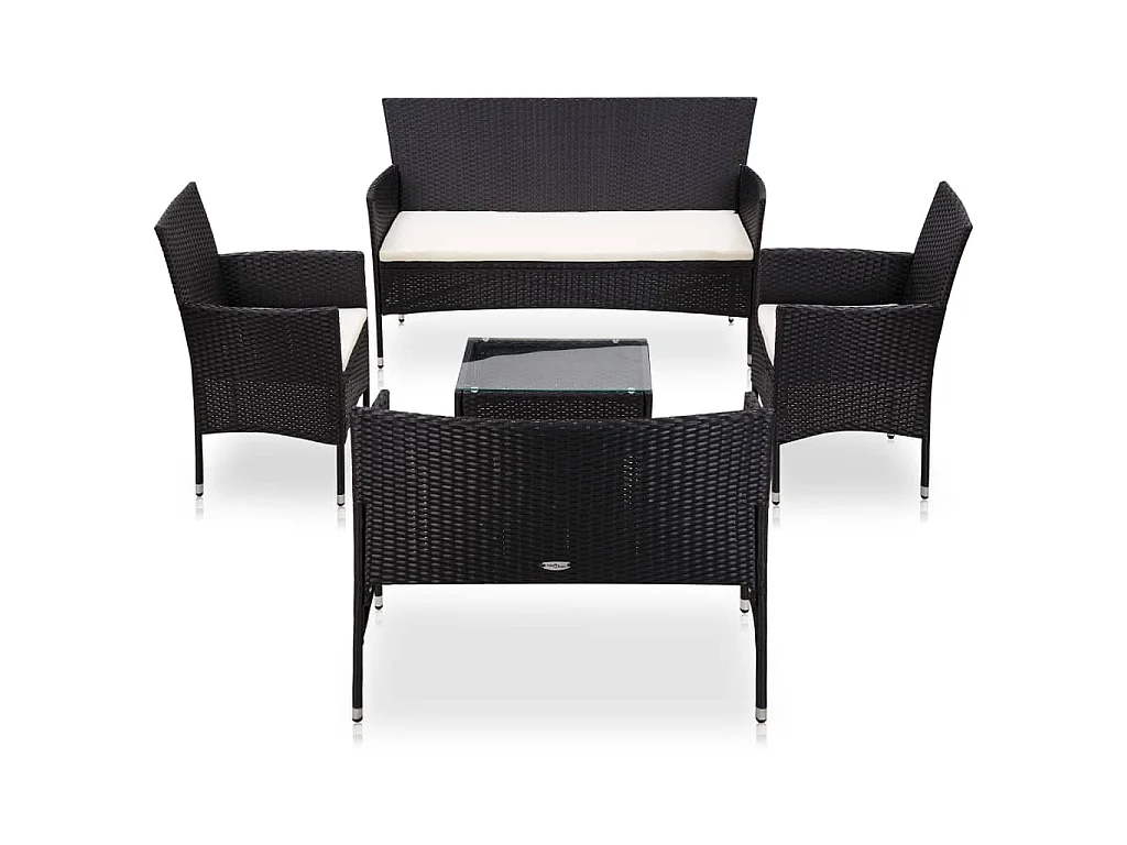 Set Divani da Giardino 5 pz con Cuscini in Polyrattan Nero