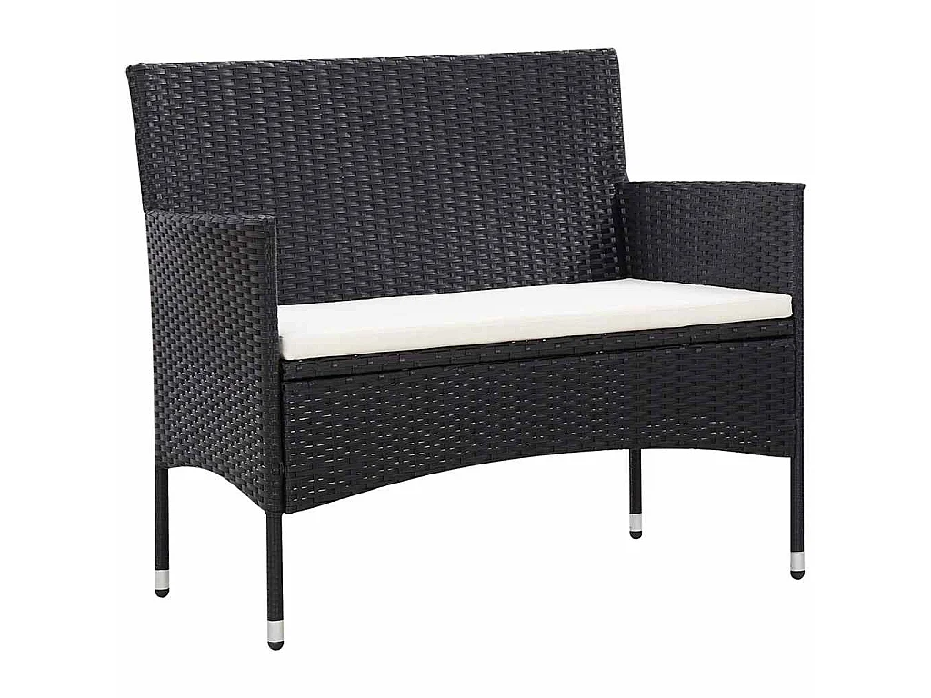 Set muebles de jardín y cojines 5 piezas ratán sintético negro