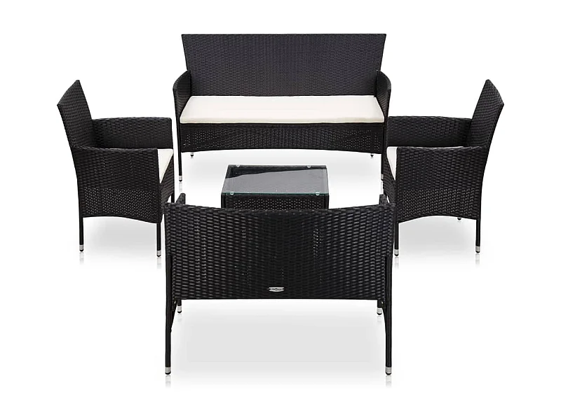 5-delige Loungeset met kussens poly rattan zwart
