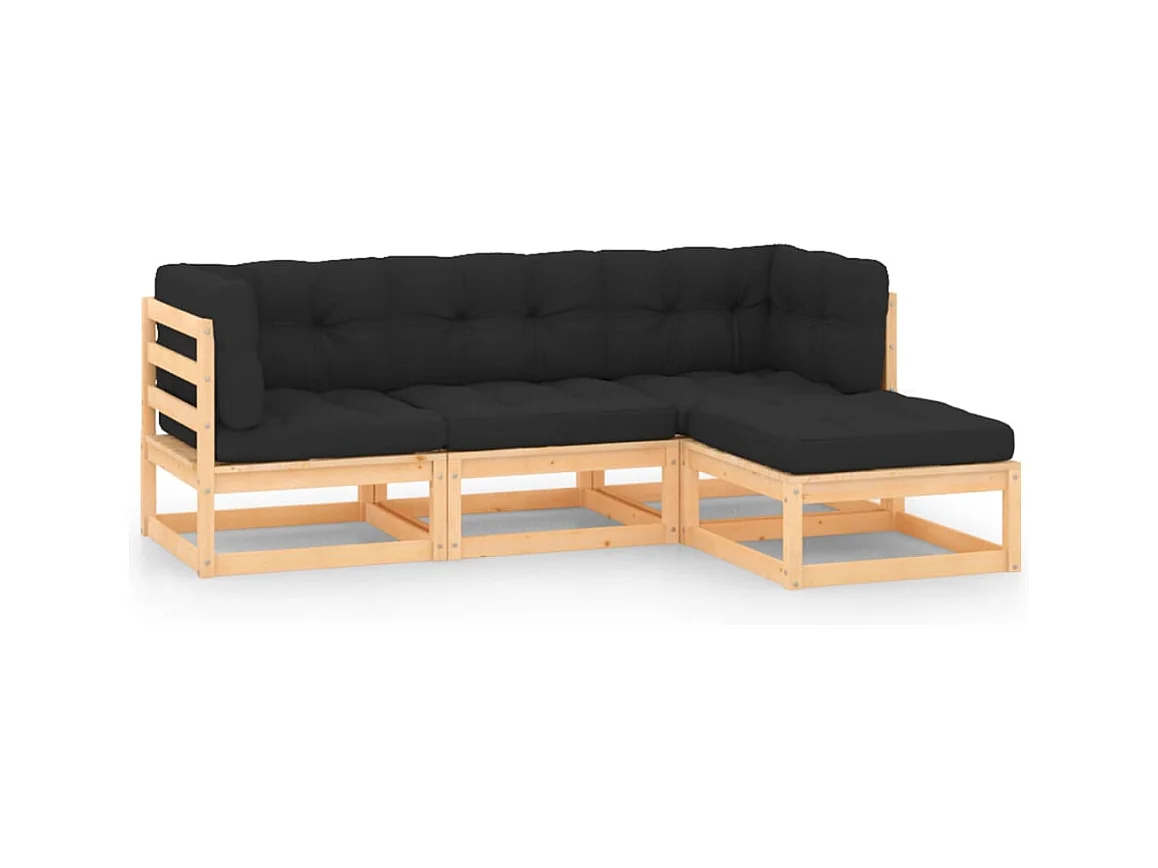 4-tlg. Garten-Lounge-Set mit Kissen Massivholz Kiefer