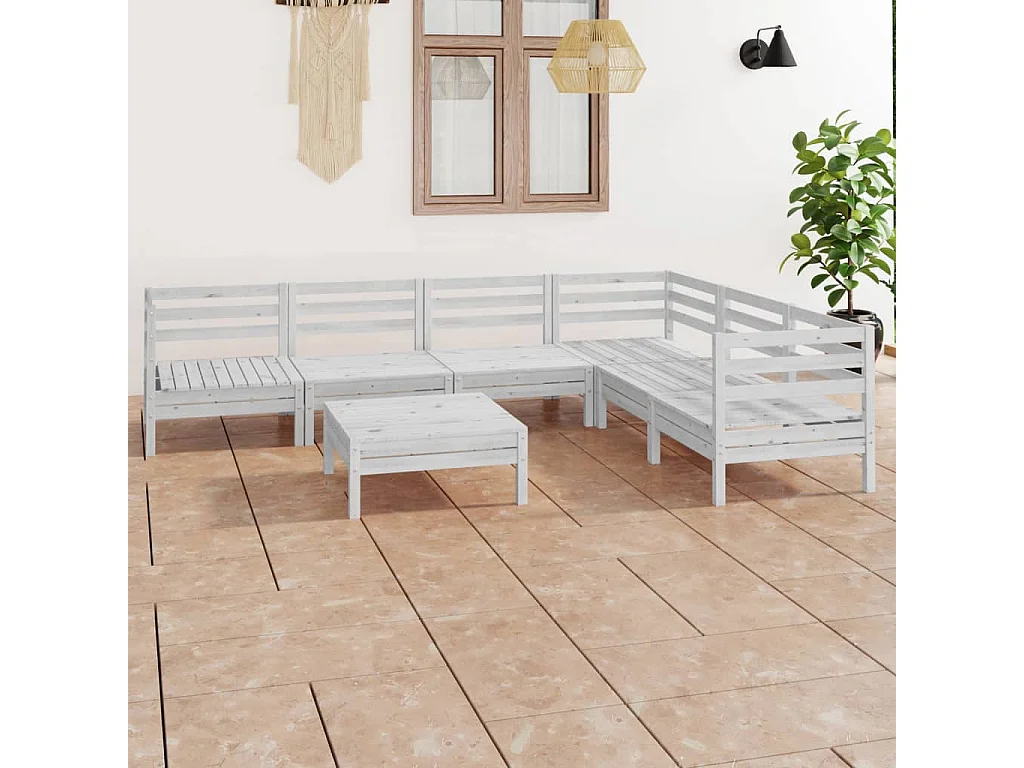 Salon de jardin 7 pcs Bois de pin massif Blanc
