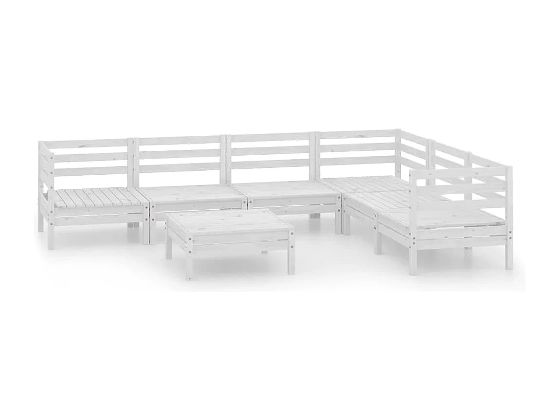 Salon de jardin 7 pcs Bois de pin massif Blanc