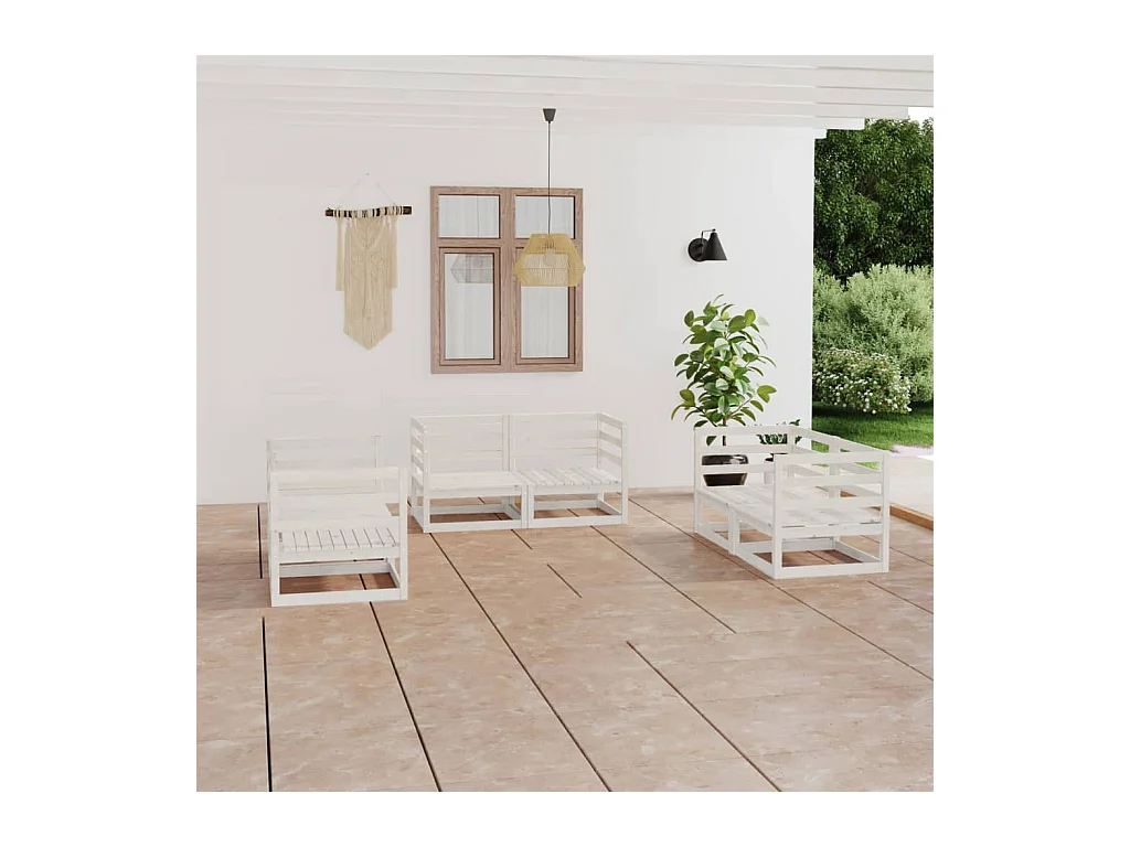 Set Divani da Giardino 6 pz Bianco in Legno Massello di Pino