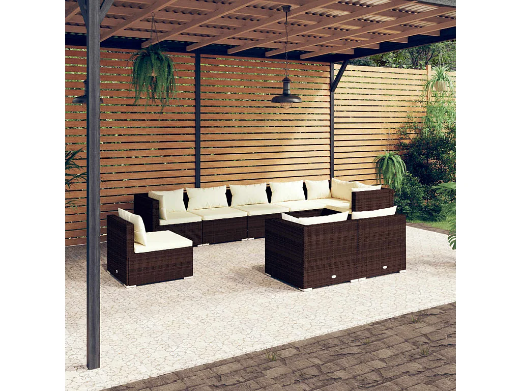 9-tlg. Garten-Lounge-Set mit Kissen Poly Rattan Braun