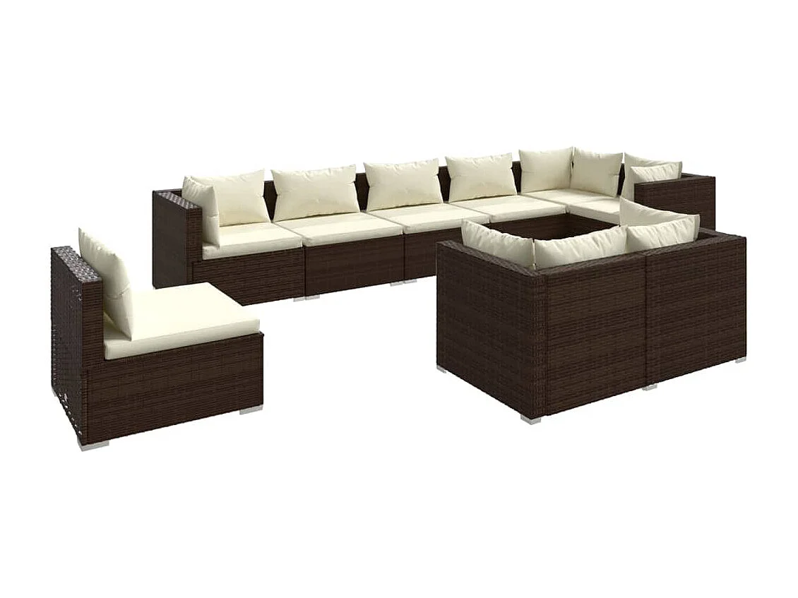 9-tlg. Garten-Lounge-Set mit Kissen Poly Rattan Braun