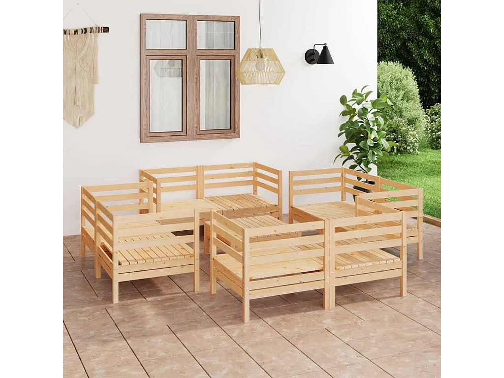 9-tlg. Garten-Lounge-Set Kiefer Massivholz