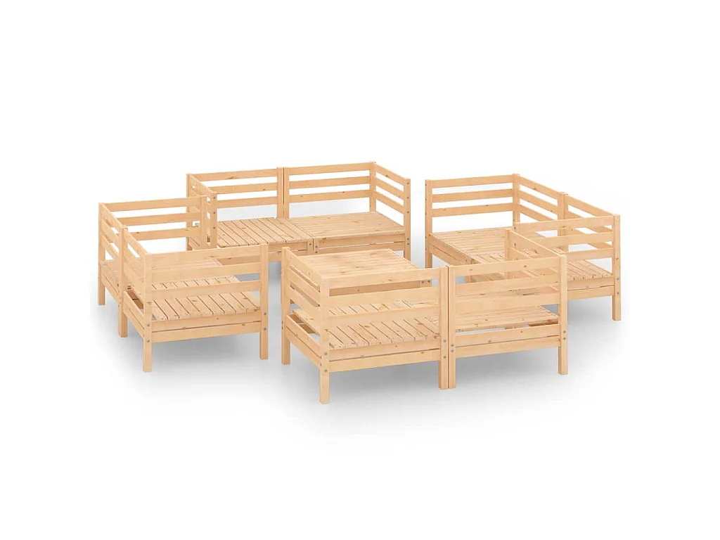 Set Divani da Giardino 9 pz in Legno Massello di Pino