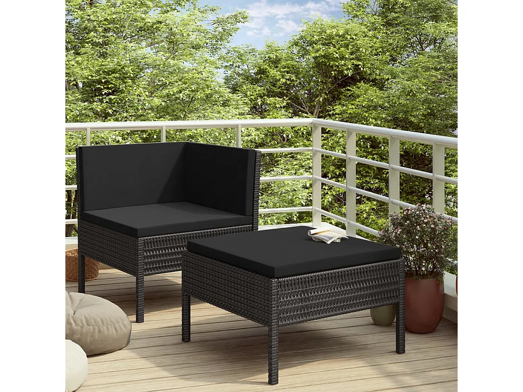 Set Divani da Giardino 2 pz con Cuscini in Polyrattan Nero