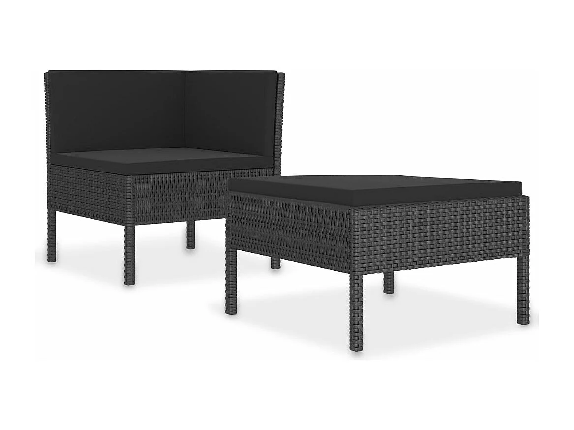 Set Divani da Giardino 2 pz con Cuscini in Polyrattan Nero