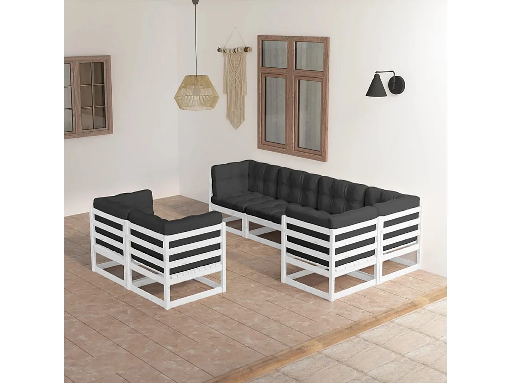 Salon de jardin 7 pcs avec coussins Bois de pin massif