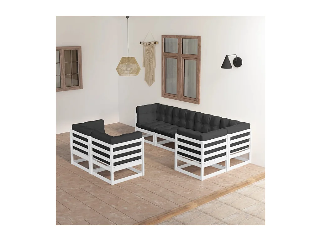 Salon de jardin 7 pcs avec coussins Bois de pin massif