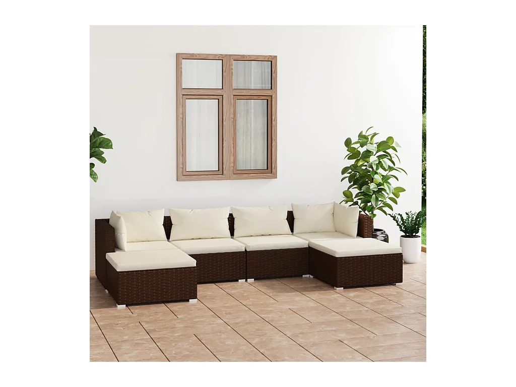 Set Divani da Giardino 6 pz con Cuscini in Polyrattan Marrone