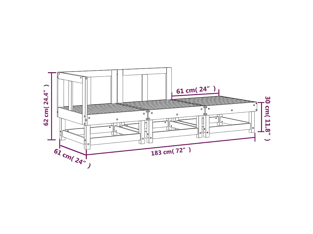 Salon de jardin 3 pcs bois massif de pin