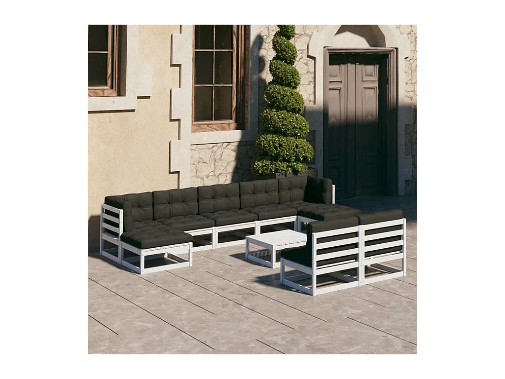 Set Divani da Giardino 10 pz Cuscini Bianchi Massello di Pino