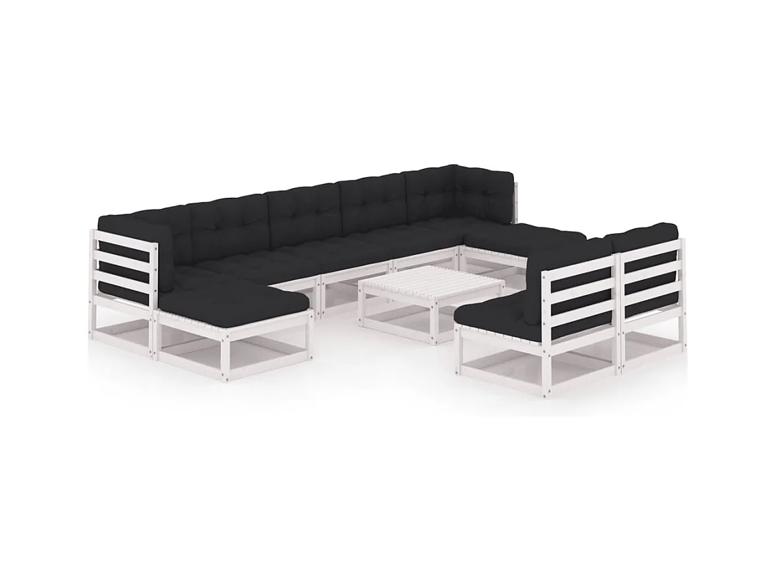 Set Divani da Giardino 10 pz Cuscini Bianchi Massello di Pino
