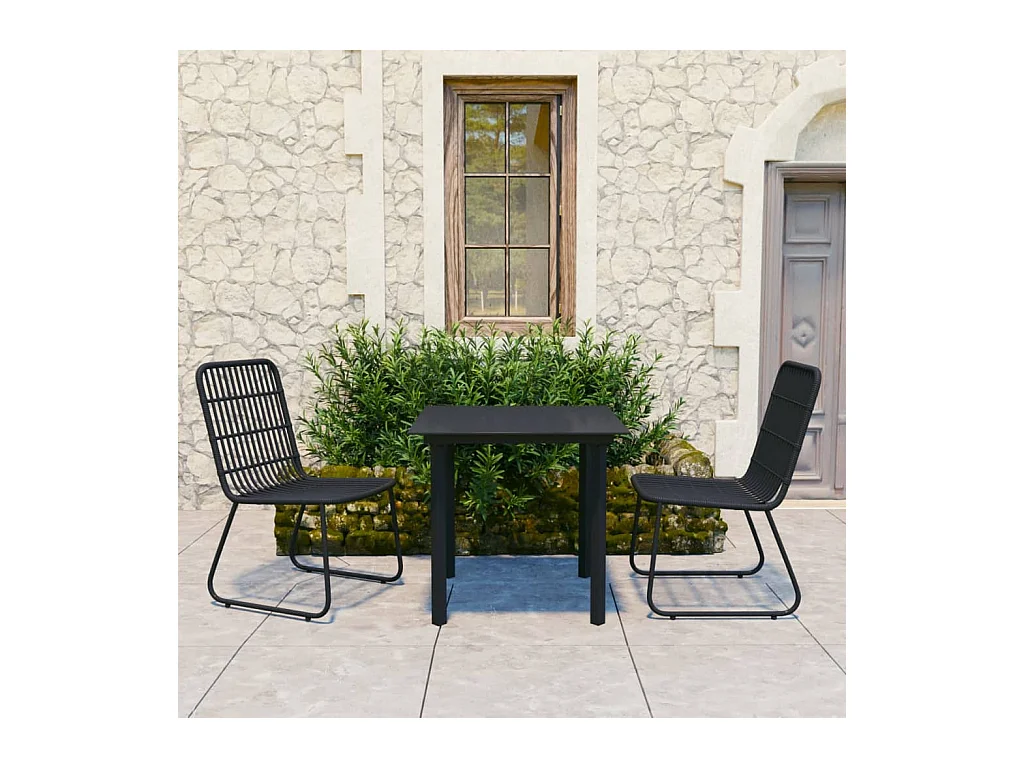 Ensemble à manger d'extérieur 3 pcs résine tressée et verre