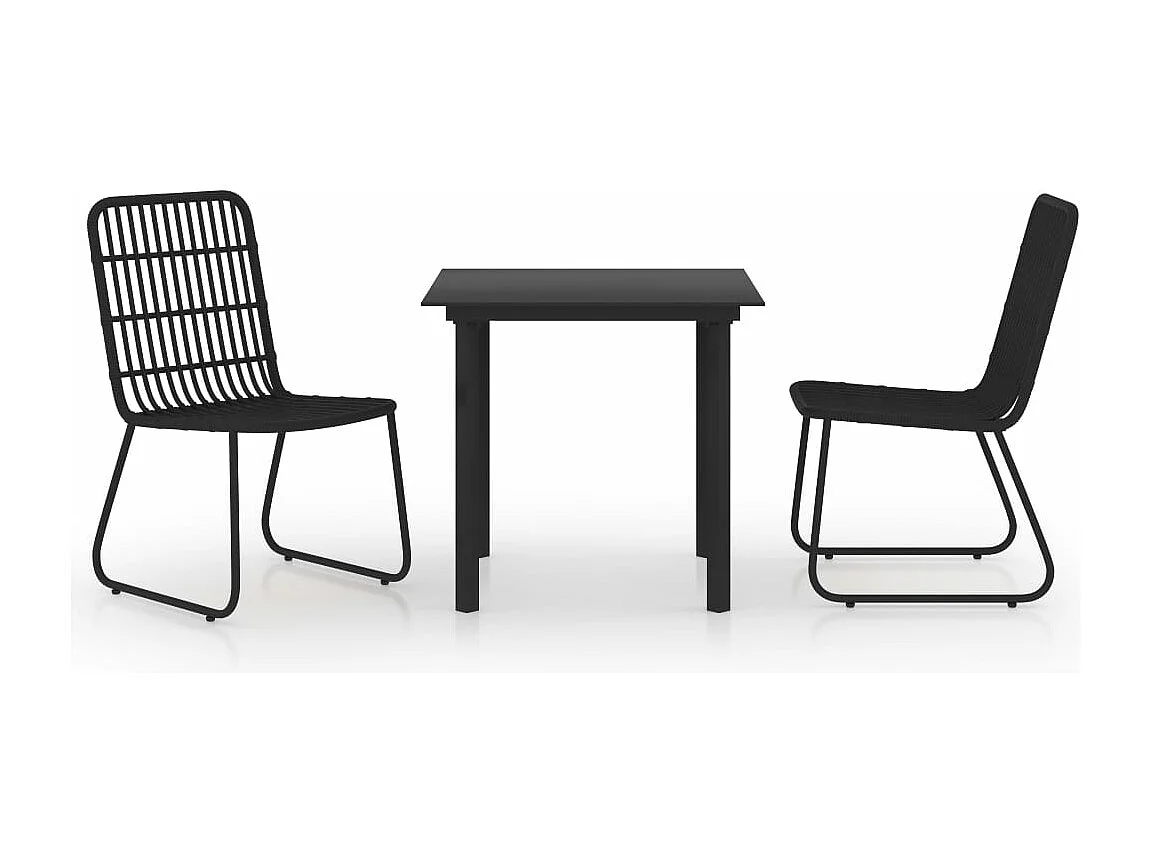 Ensemble à manger d'extérieur 3 pcs résine tressée et verre