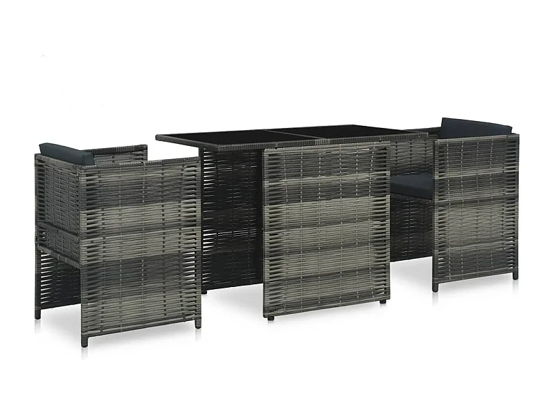 3-delige Bistroset met kussens poly rattan grijs