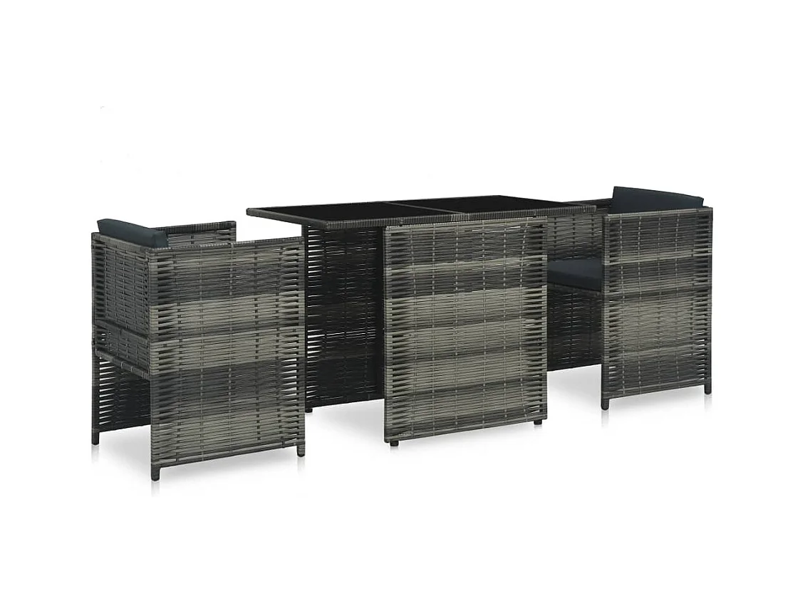 3-delige Bistroset met kussens poly rattan grijs