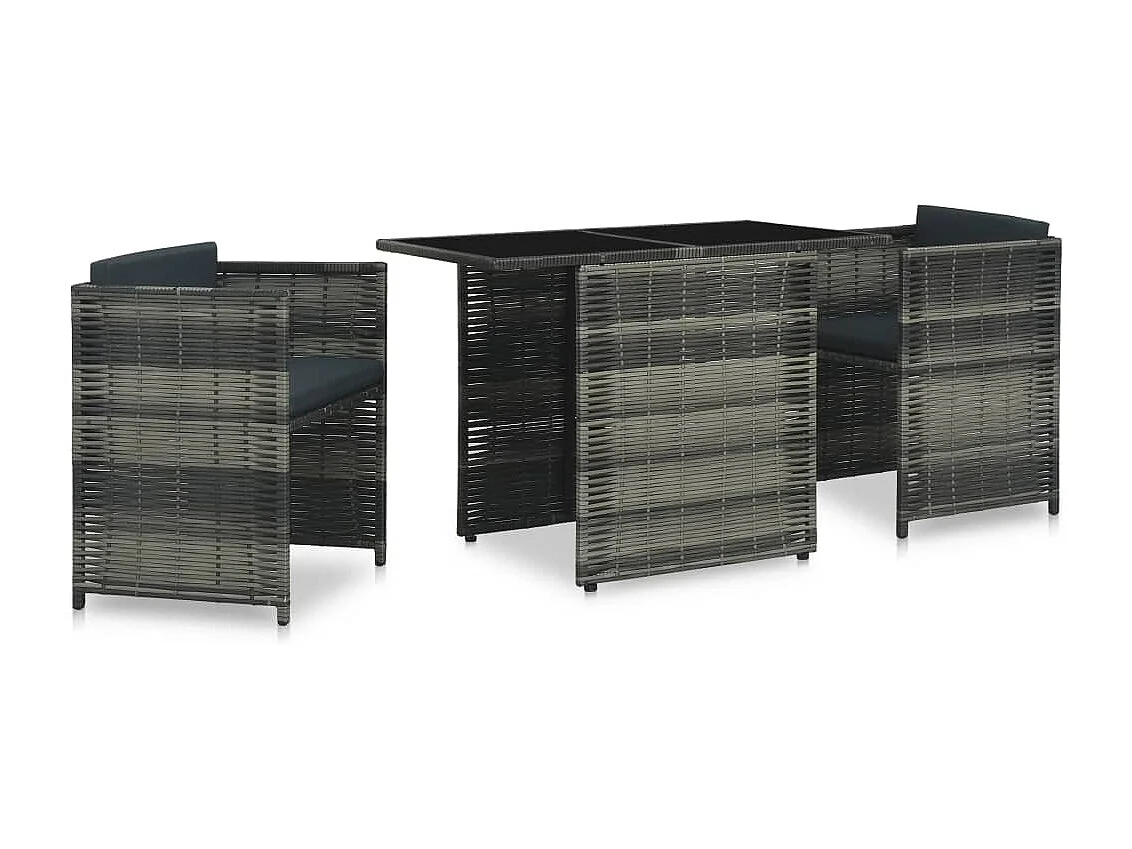 3-tlg. Bistro-Set mit Auflagen Poly Rattan Grau
