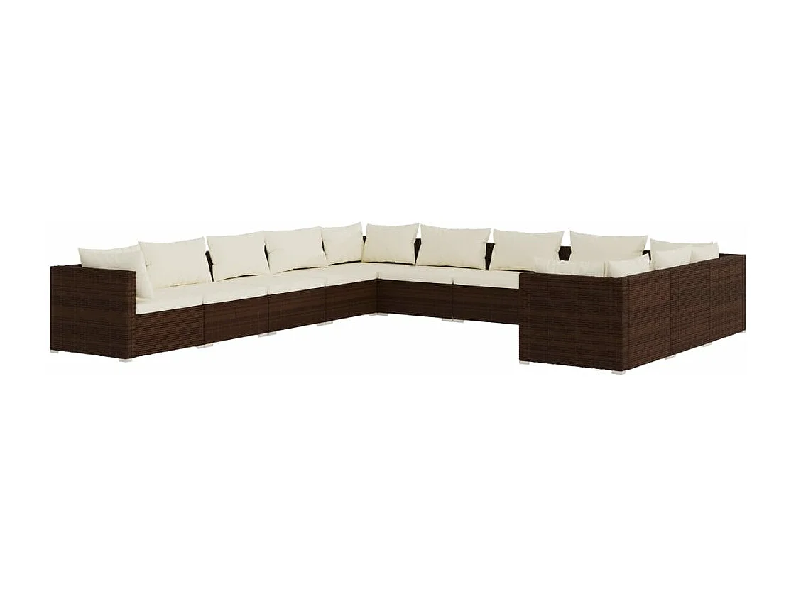 Set Divani da Giardino 11 pz con Cuscini in Polyrattan Marrone