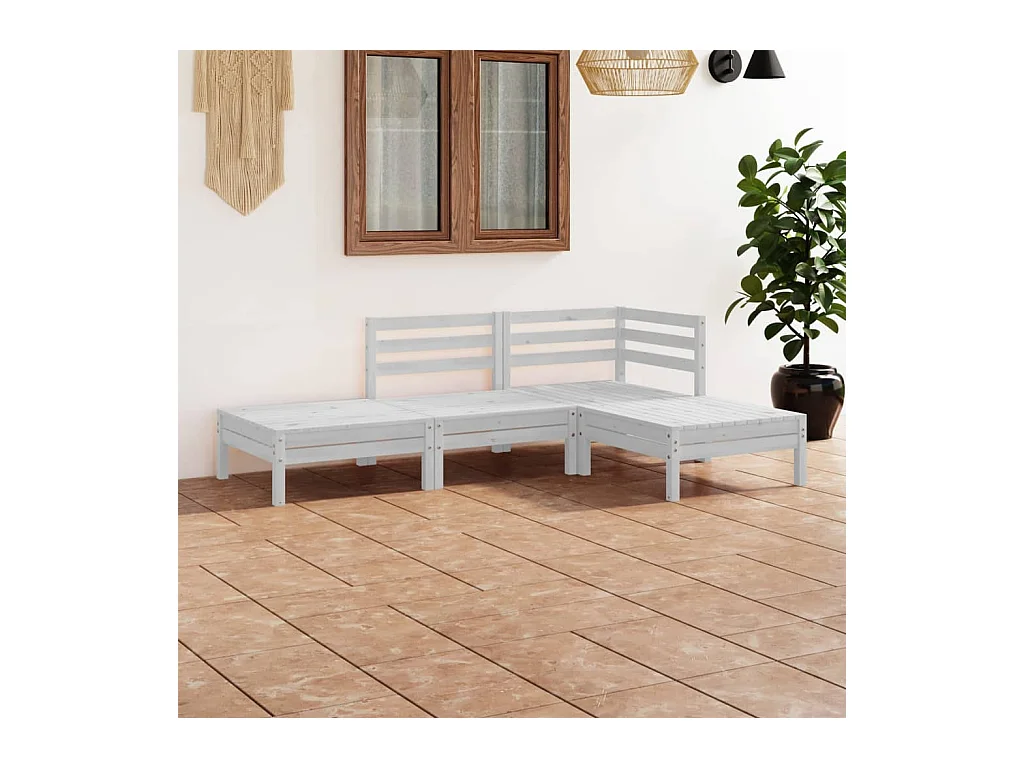 Salon de jardin 4 pcs blanc bois de pin massif