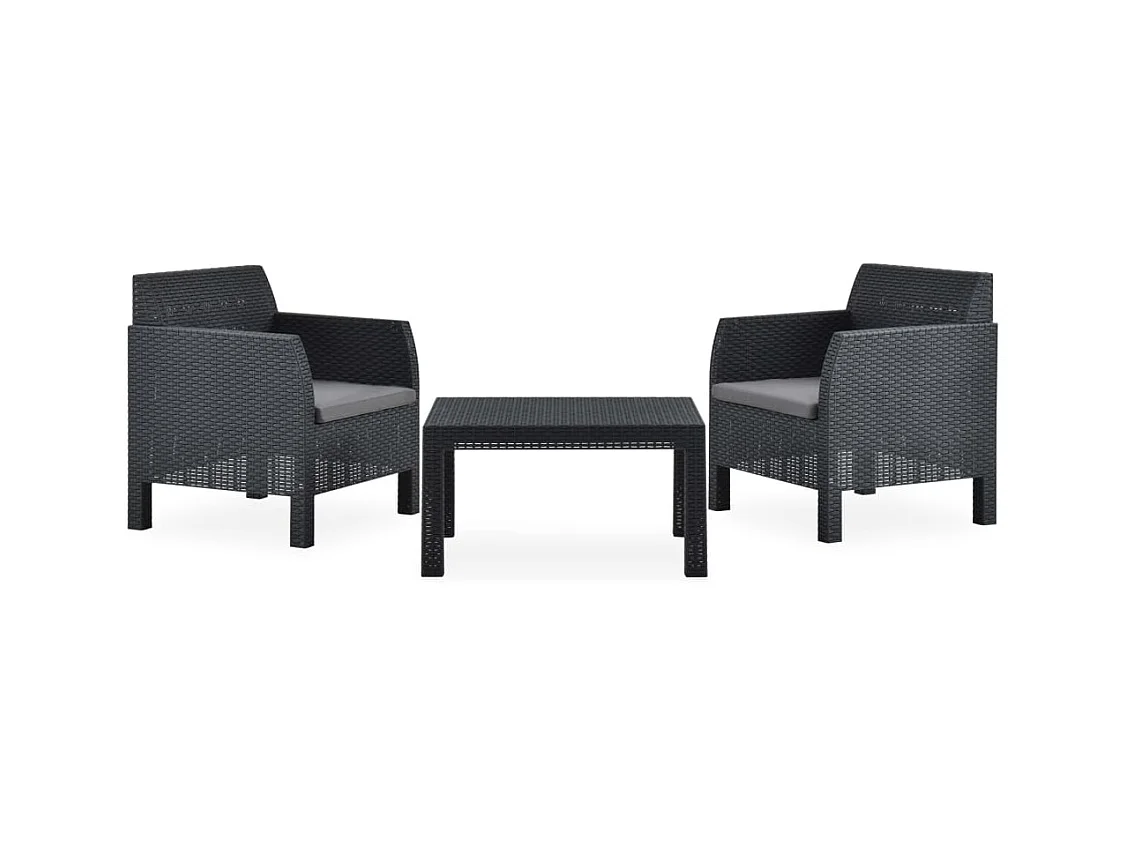 Salon de jardin 3 pcs avec coussins PP Rotin Anthracite