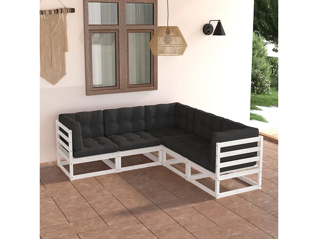 Salon de jardin 5 pcs avec coussins Bois de pin massif
