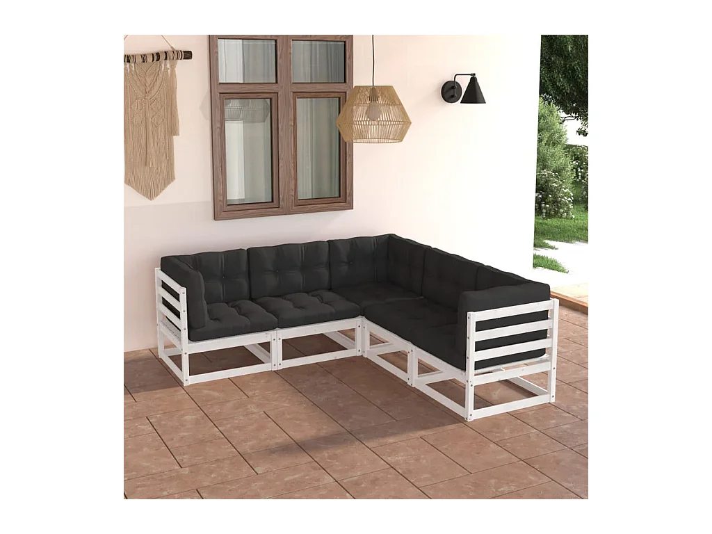 5-delige Loungeset met kussens massief grenenhout