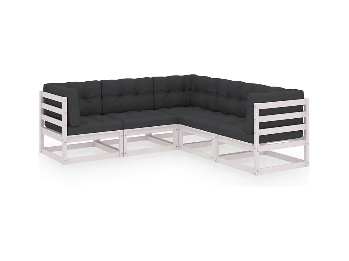 5-tlg. Garten-Lounge-Set mit Kissen Massivholz Kiefer