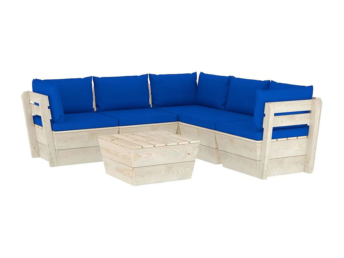 Set Divani da Giardino su Pallet 6 pz con Cuscini Legno Abete