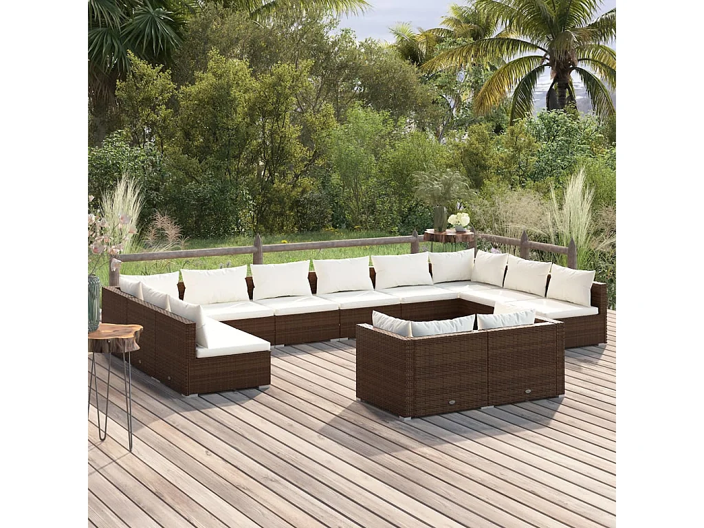 Salon de jardin 12 pcs avec coussins Marron Résine tressée