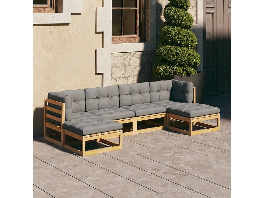 Salon de jardin 6 pcs avec coussins Bois de pin massif
