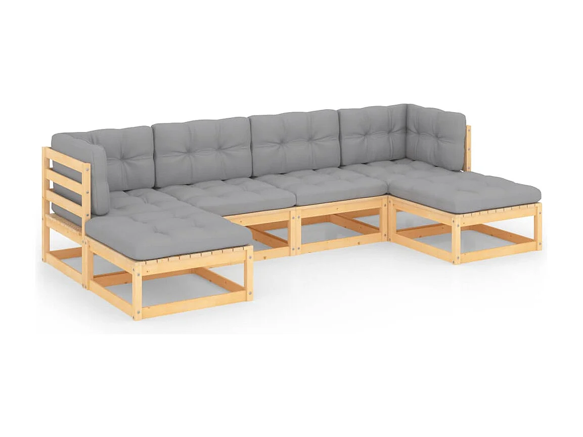 Salon de jardin 6 pcs avec coussins Bois de pin massif