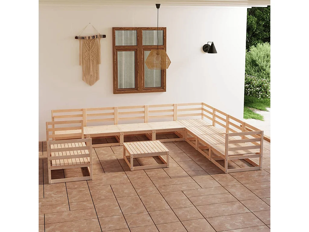 11-tlg. Garten-Lounge-Set Massivholz Kiefer