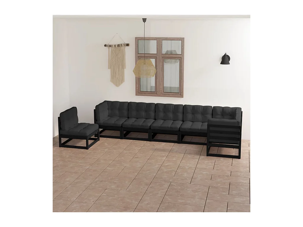 7-delige Loungeset met kussens massief grenenhout